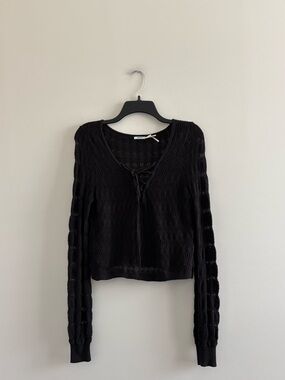 Kimchi Blue Top Black Crochet Knit Crop Long Sleeve Womens Large Boho Whimsigoth